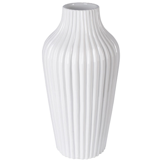 Pure Essence 13.5" White Grooved Vase