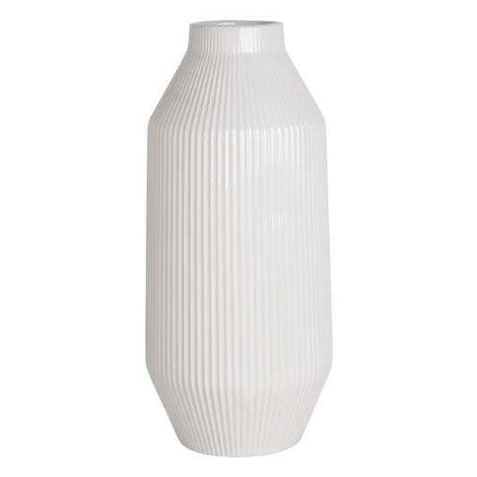 Pure Essence 14" White Grooved Vase