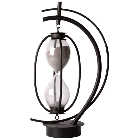 Noir Artifacts 16 Inch Black Metal Silver Sand Timer