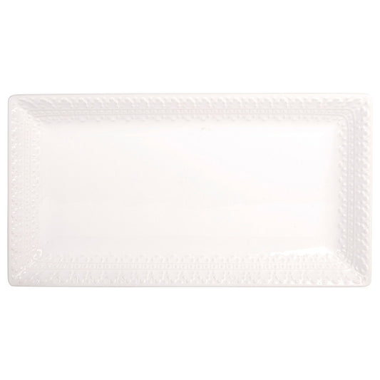 Pure White 14" Rectangular Embossed Lace Platter