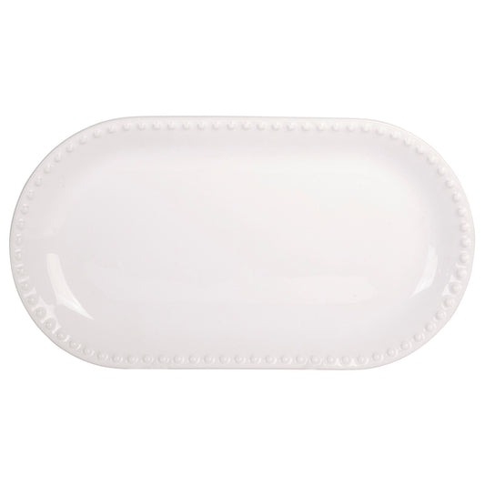 Pure White 15" Oval Embossed Bead Platter