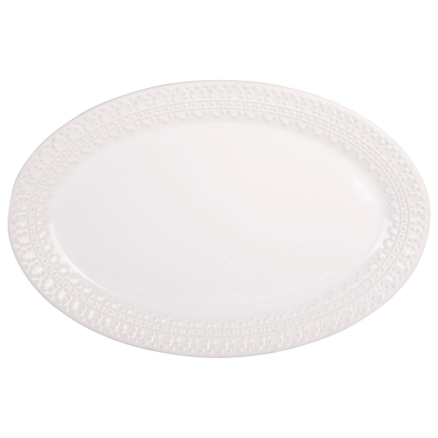 Pure White 14" Oval Embossed Lace Platter