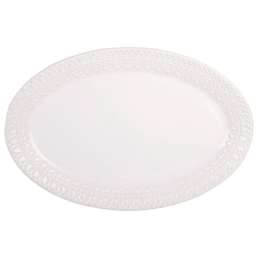 Pure White 14" Oval Embossed Lace Platter