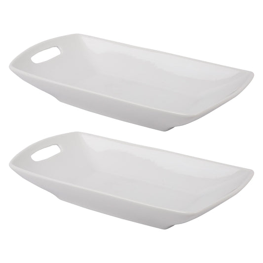 Set of 2 12" White Porcelain Bowls with Handles