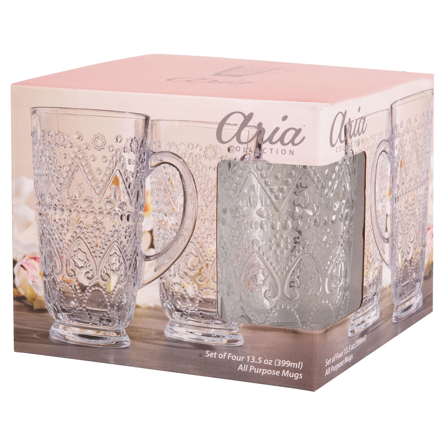 ARIA 13oz Clear Set of 4 Tall Mugs