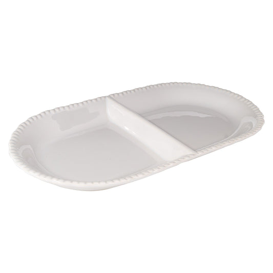 Pure White 15"x8" Bead 2 Section Platter