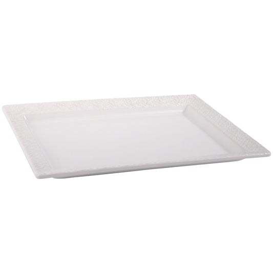 Pure White 15" Rectangular Embossed Floral Tray